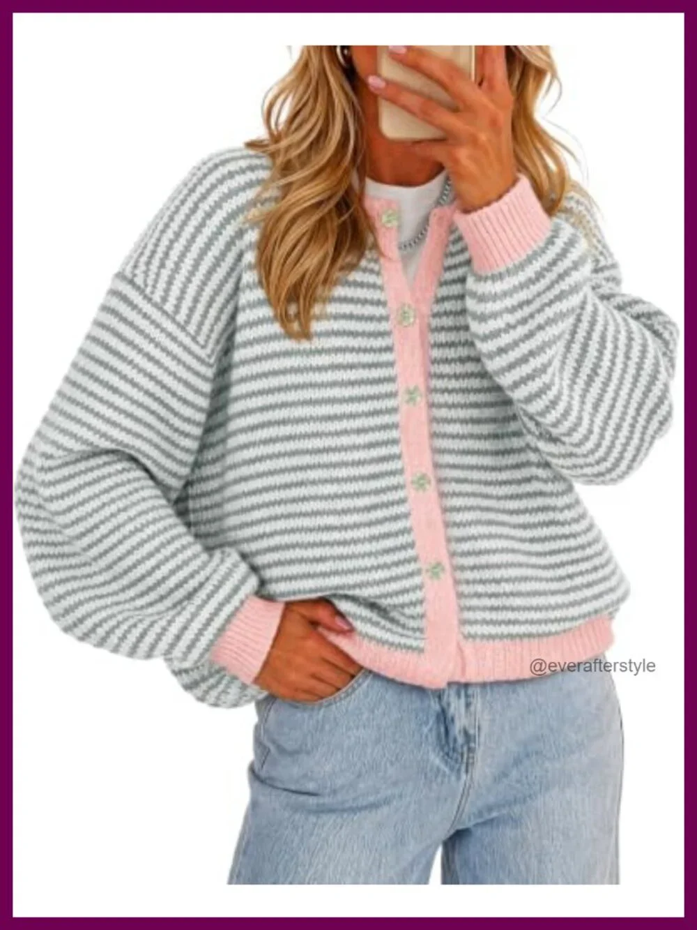 Women's Striped Knit Cardigan Long Sleeve Button Up Oversized Lightweight